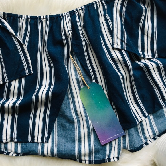 SHOW ME YOUR MUMU ELLA Striped Navy Blue Crop Top Womens LARGE NWT NEW - Picture 7 of 7